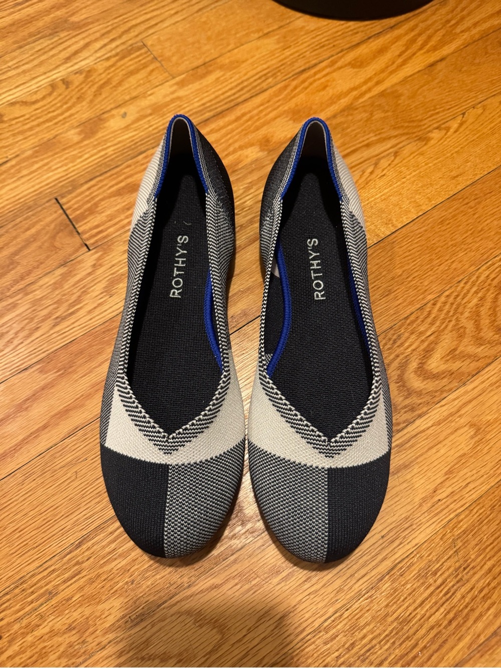Rothy's Black and Cream Knit Pointed-Toe Flats